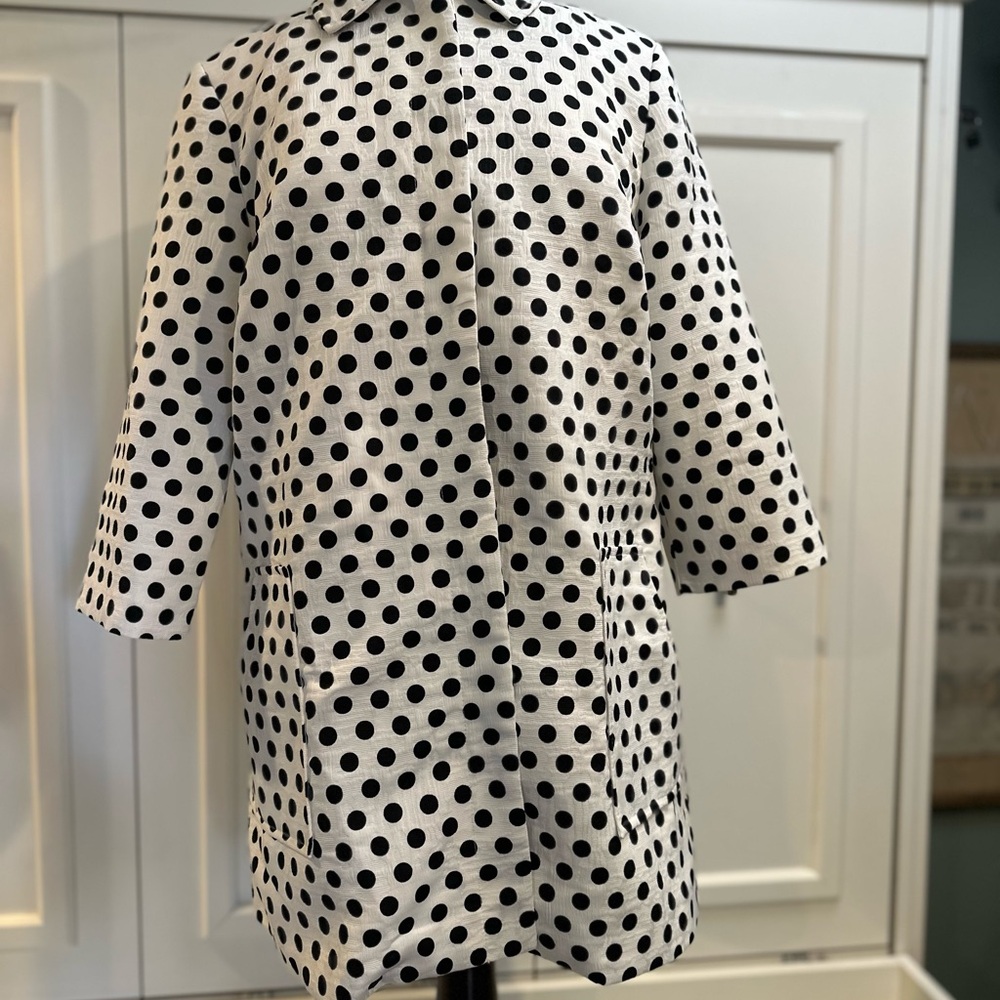 Chicos Black & White Polka Dot Swing Coat